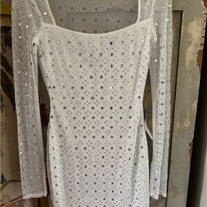 B Darlin White Long Sleeve Dress with Embellishments